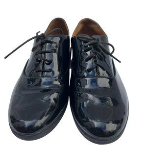 Supercomff Fitflop Black Patent Leather Round Toe Oxford Lace up shoe Size 38.5